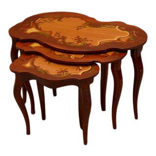 Art Deco Marquetry Inlay Nesting Tables - Set of 3. For Sale