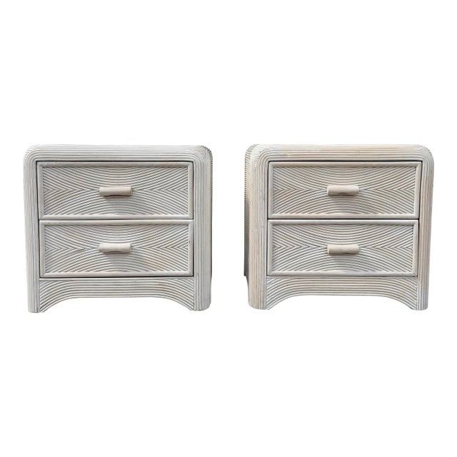 Boho Chic Waterfall Pencil Reed Nightstands - A Pair For Sale