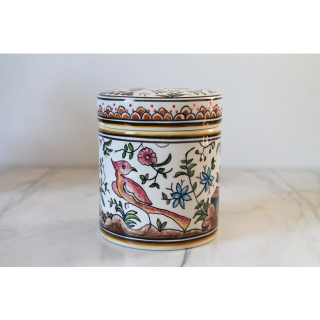 Figurative Vintage Hand-Painted Portuguese Ceramic Canister or Trinket Pot For Sale - Image 3 of 10