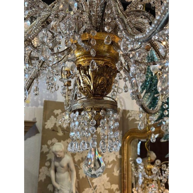 19th Century Italian Giltwood Chandeliers With Crystals and Beads - a Pair For Sale - Image 4 of 7