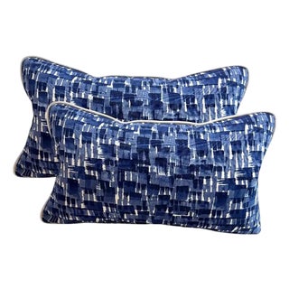 Pair Navy&white Indoor/Outdoor Lumbar Pillows For Sale
