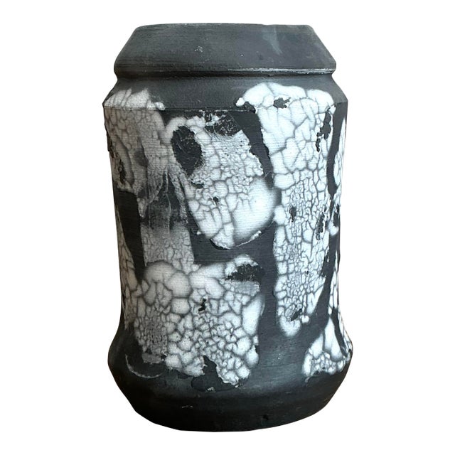 Vintage Original Raku Fired Pottery Vase For Sale