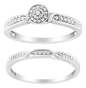 .925 Sterling Silver Diamond Accent Frame Twist Shank Bridal Set Ring and Band (I-J Color, I3 Clarity) - Size 11