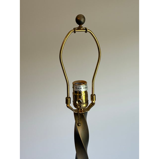 Baker Furniture Company Late 20th Century Baker Twisted Bronze Tone Floor Lamp With Custom Shade For Sale - Image 4 of 6