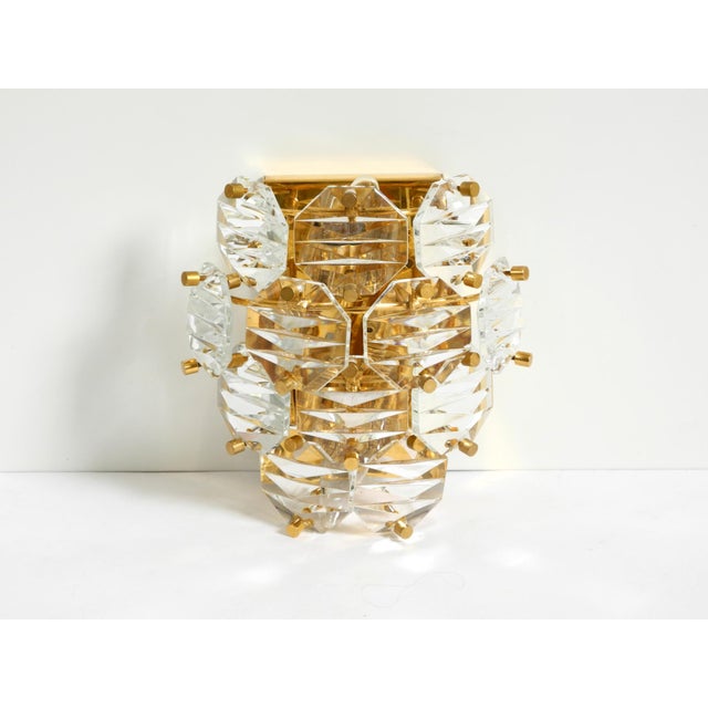 Beautiful original 1960s kinkeldey brass and crystal glass wall lamp. exquisite design with 12 crystal glass elements....