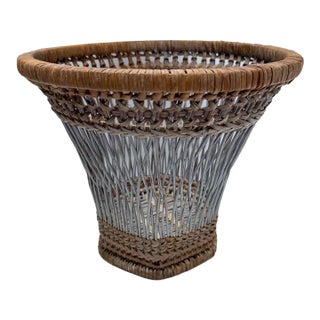Antique Woven Wicker Cachepot For Sale
