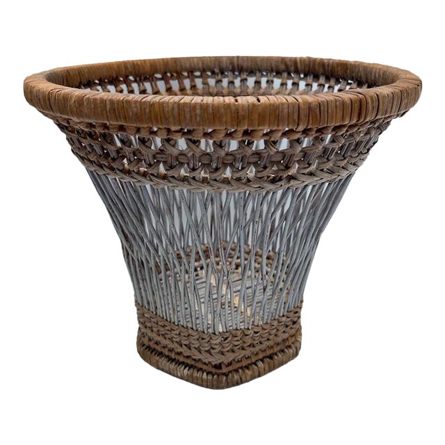 Antique Woven Wicker Cachepot For Sale