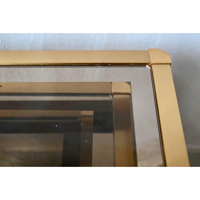 Hollywood Regency Style Nesting Tables or Flying Tables in Gold Metal and Smoked Glass, 1970s, Set of 3 For Sale - Image 18 of 18