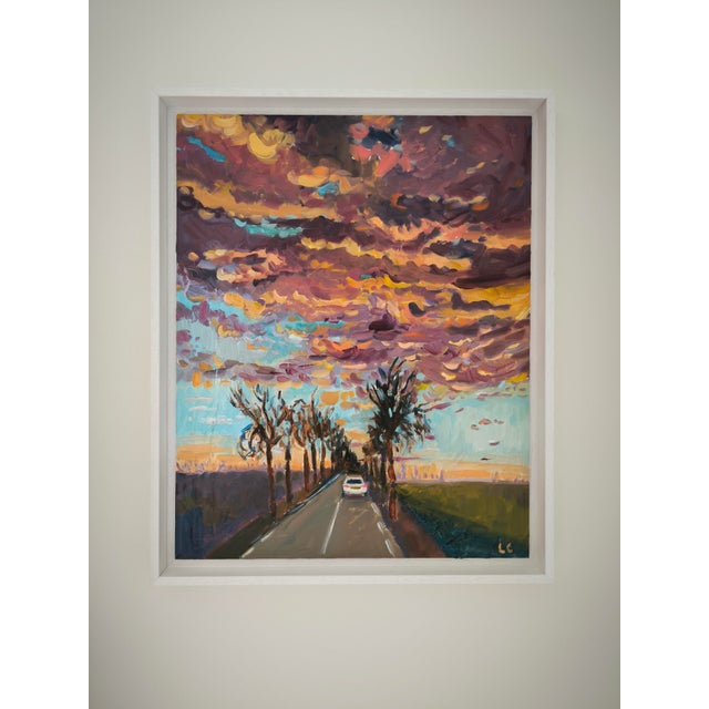 Contemporary Linda Clerget, Stormy Sky on Favorite Road, Oil on Wood, Framed For Sale - Image 3 of 7
