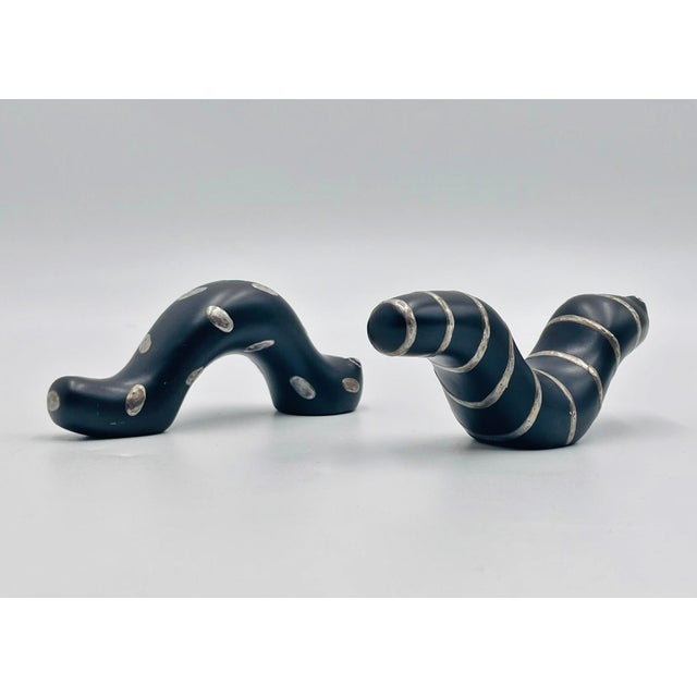 1980s Emilia Castillo Taxco Plata Pura Silver & Porcelain "Oruga" Sculptures, Pair For Sale In Los Angeles - Image 6 of 18