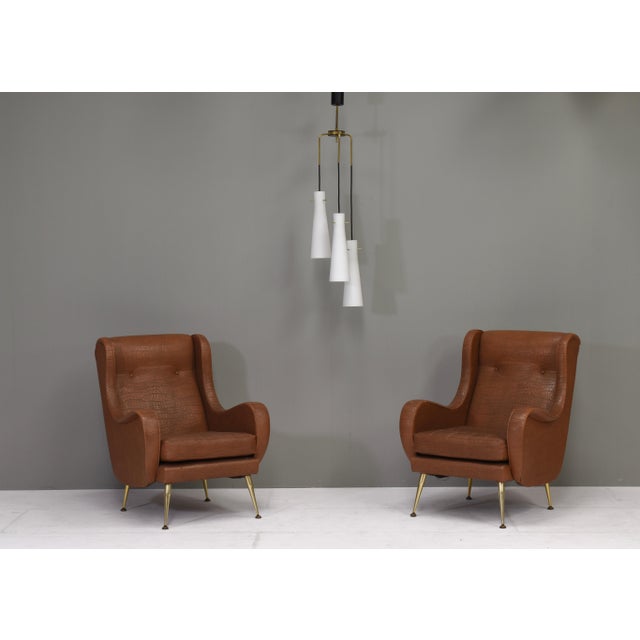 Stilnovo Pendant Light with Opaline Glass Shades & Brass, Italy, 1950s For Sale - Image 10 of 14