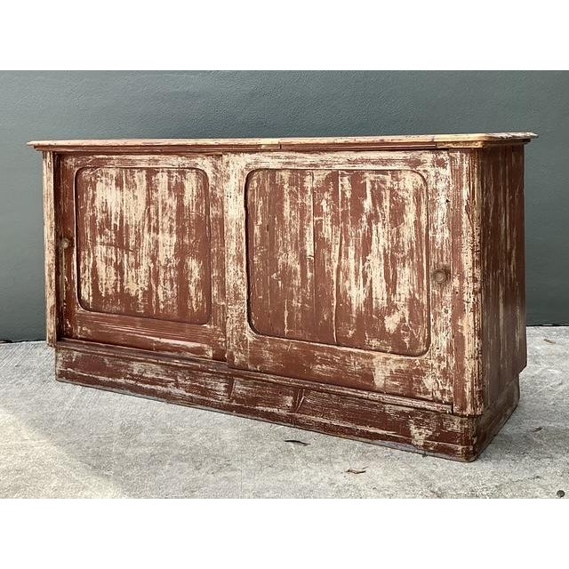 Late 20th Century Vintage Distressed Sliding Door Credenza For Sale - Image 5 of 12