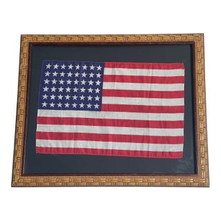 Antique American 48 Stars Flag in Folk Art Style Frame For Sale