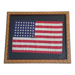 Antique American 48 Stars Flag in Folk Art Style Frame