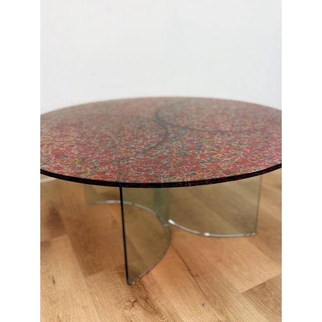 Postmodern Confetti Round Coffee Table Sculptural Glass Legs Vintage Collectable For Sale In Tampa - Image 6 of 9