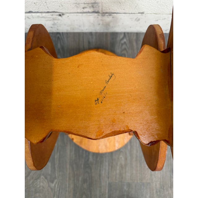 Wood Signed Studio Crafted Arts and Crafts Style Lyre Harp Base Side Table For Sale - Image 7 of 10