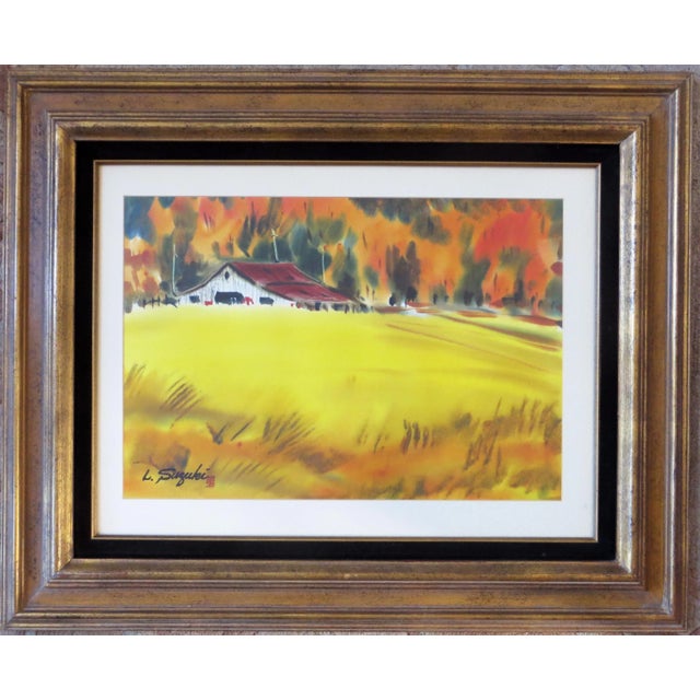 1970s Lewis Suzuki, Autumn Landscape with Barn, circa 1970 For Sale - Image 5 of 5