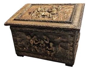Firewood Box Repousse Antique Brass Wood Storage Container With Lid