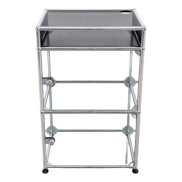 Hifi Metal Record Cabinet in Glass by Fritz Haller for USM Haller For Sale