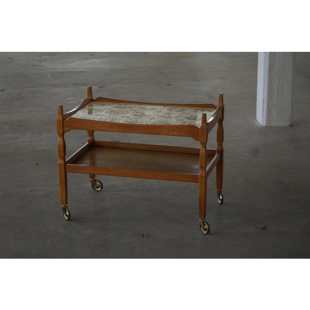 Danish Modern Serving Trolley with Tile Top by Henning Kjærnulf, Denmark, 1960s For Sale - Image 15 of 18