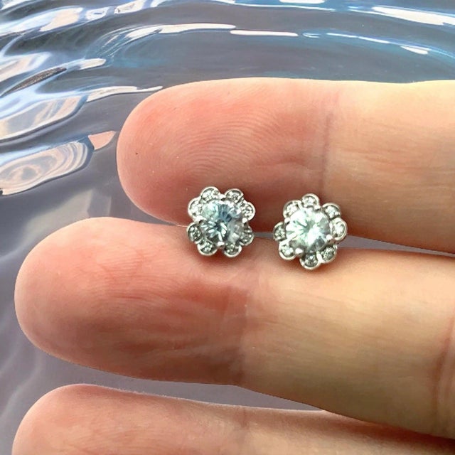 Natural Sapphire Diamond Stud Earrings 14k White Gold 1.62 TCW Certified For Sale - Image 13 of 18