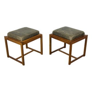 1960s Pair Erik Buch Stools - Teak + Leather - Danish Modern Flip Top Table Stool For Sale