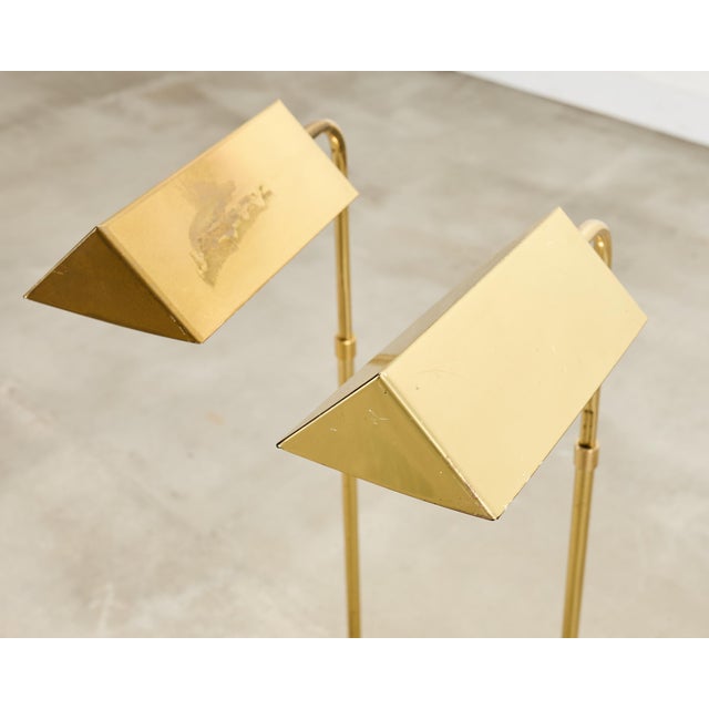 Metal Pair of Mid-Century Brass Adjustable Pharmacy Floor Lamps For Sale - Image 7 of 18
