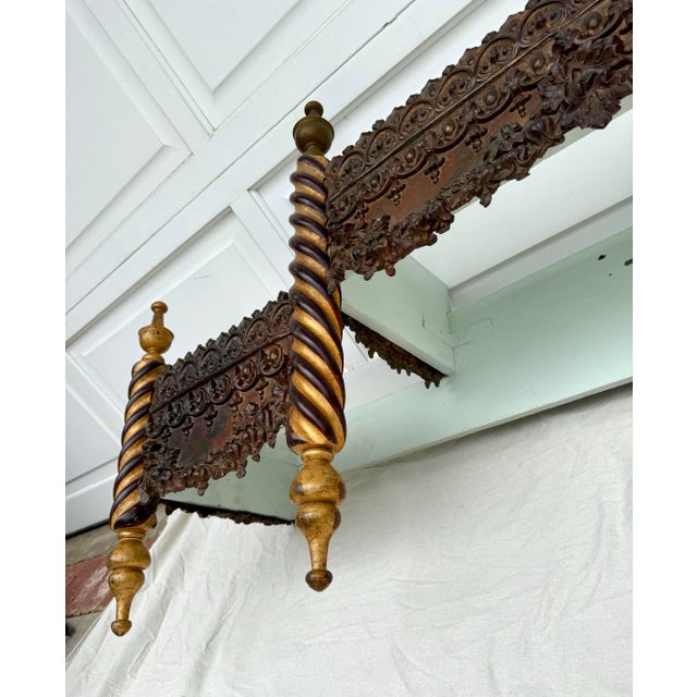 Anglo-Indian Embossed Gold and Wood Wall-Mount Bed Canopy Curtain Valance For Sale - Image 12 of 12