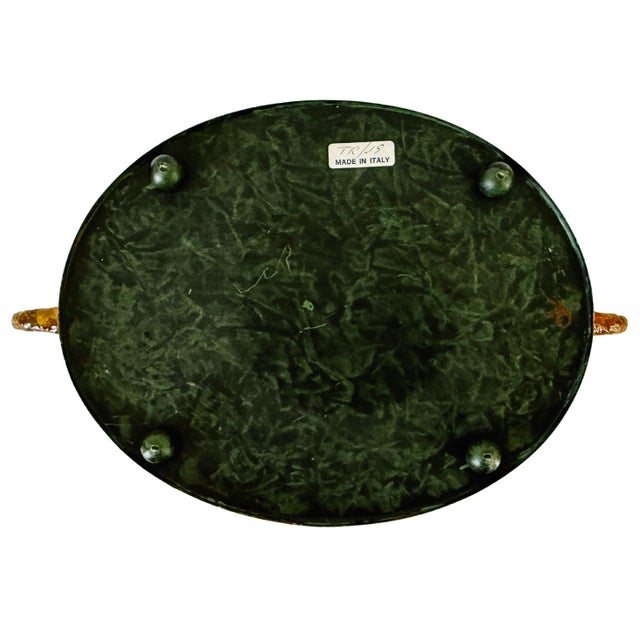 Metal Vintage Italian Tole Hand Painted Faux Malachite Green Oval Jardiniere For Sale - Image 7 of 8