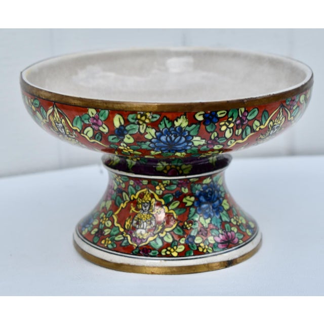 Vtg. Thia Benjarong Enamel Painted Ceramic Bowl W/Brass Rim For Sale - Image 16 of 18
