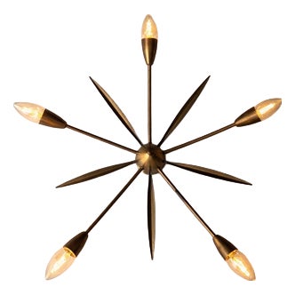 Mid-Century Modern Sputnik Ceiling Lamp in Brass, 1950s For Sale