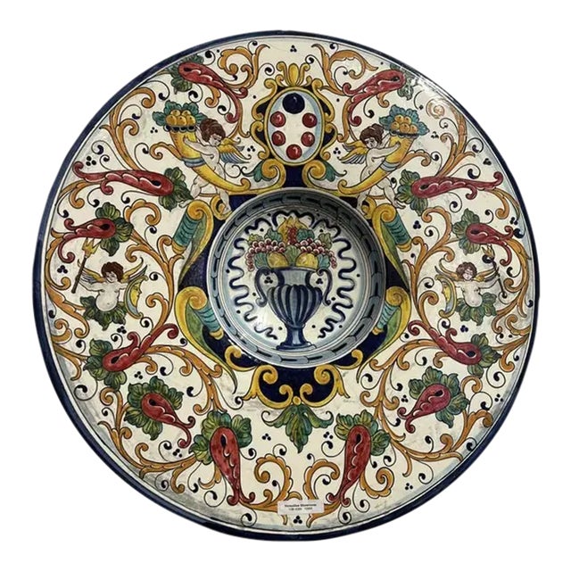 1990s Italian Hand-Painted Round Ceramic Wall Plate For Sale