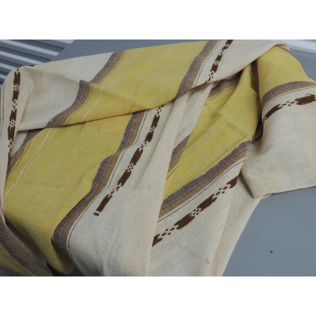 1970s Vintage Large Yellow & Brown Sheer Woven Moroccan Textile For Sale - Image 5 of 6