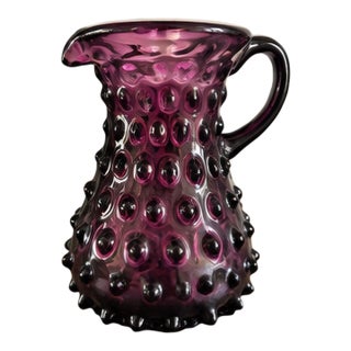Vintage Amethyst Purple Hobnail Art Glass Pitcher For Sale