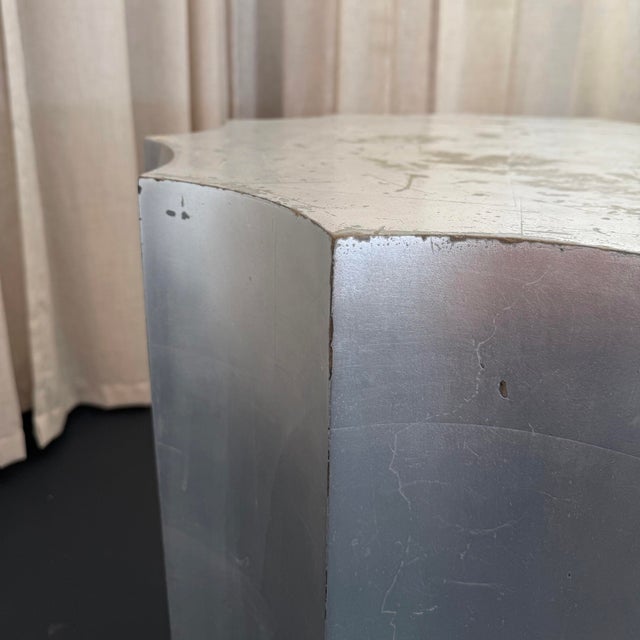 Sirmos Silver Leaf Doric Drum Side Accent Table For Sale In New York - Image 6 of 7