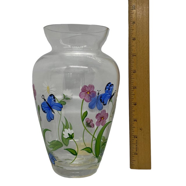 Vintage Lenox “Butterflies and Blossoms” HandPainted Blown Glass Vase
