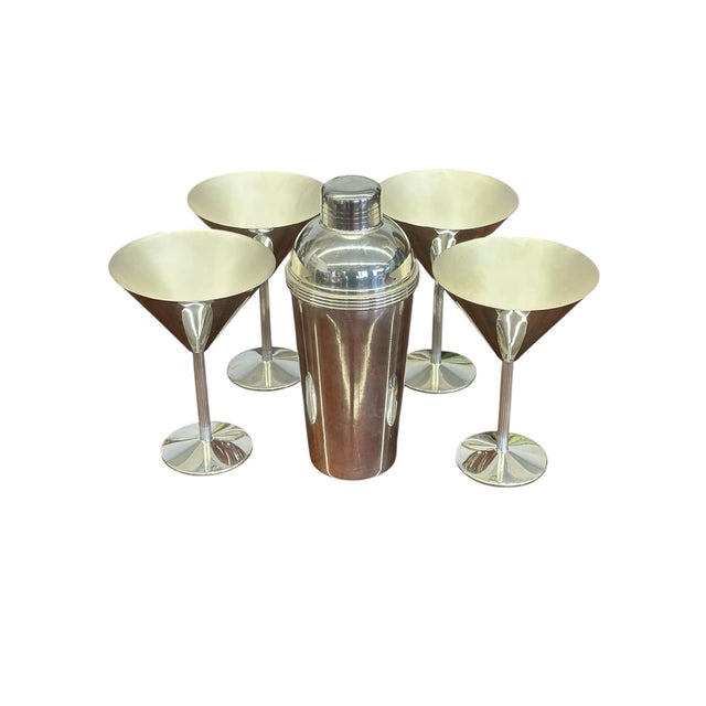 Christofle 1990s Christofle K-T (Thomas Keller & Adam D. Tihany) Silverplate Cocktail Shaker and Martini Glass Set - Set of 5 For Sale - Image 4 of 15