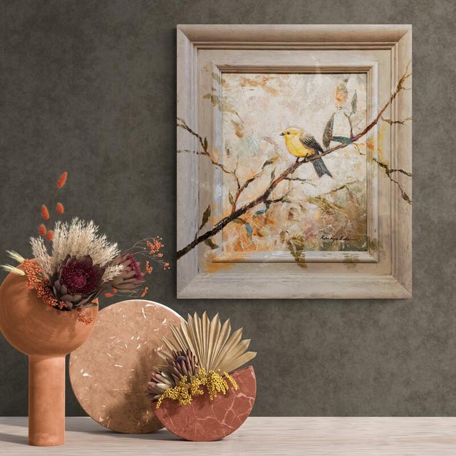 Traditional Medium Sized Framed Canary Painting on Canvas. For Sale - Image 3 of 7