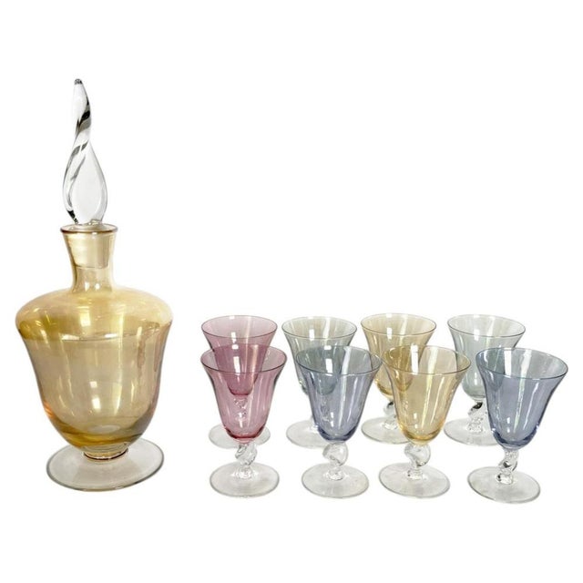 Decanter Canister with Colored Glasses, France, 1960s, Set of 9 For Sale - Image 12 of 12