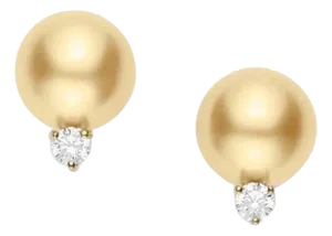 15 mm Round Golden South Sea Pearl & 1 Ct Diamond Cocktail Stud Earrings 14 KG