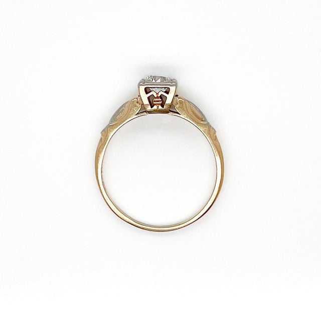 Gold Antique Edwardian 14 Karat Gold & Diamond Engagement Ring For Sale - Image 8 of 10
