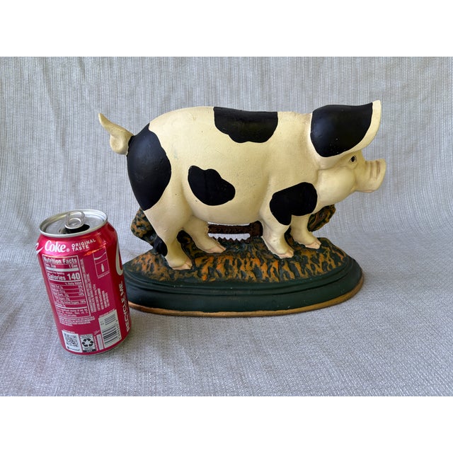 Vintage Cast Iron Happy Pig Doorstop For Sale - Image 13 of 14