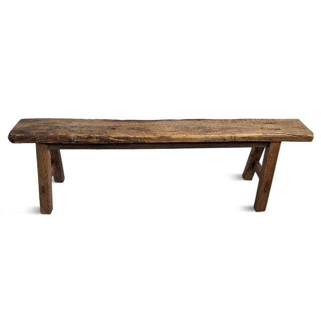 Wood Antique Elm Village Bench For Sale - Image 7 of 7