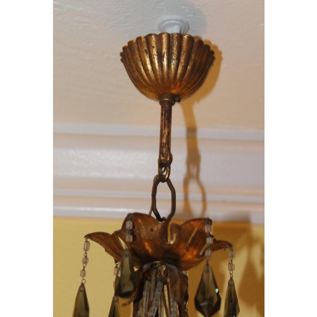 1930s 1930's French Art Deco Maison Bagues Porcelain Rose/ Gilt Flower / Crystal Beaded Chandelier For Sale - Image 5 of 11