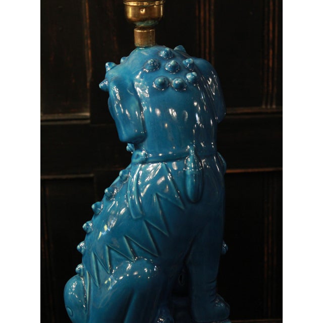 Vintage Turquoise Ceramic Foo Dog Table Lamp, 1960s For Sale - Image 6 of 9