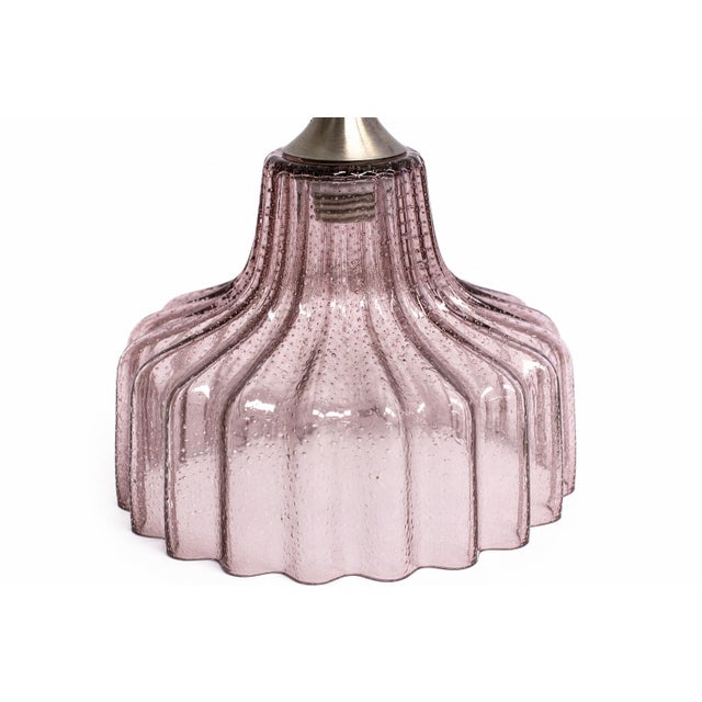Glass Mid 20th Century Mouth Blown Glass Mauve Pendant Light Shade Excellent Condition For Sale - Image 7 of 11