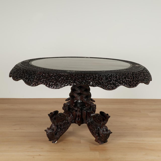 English Antique Burmese Anglo Indian Style Carved Rosewood Table For Sale - Image 3 of 15