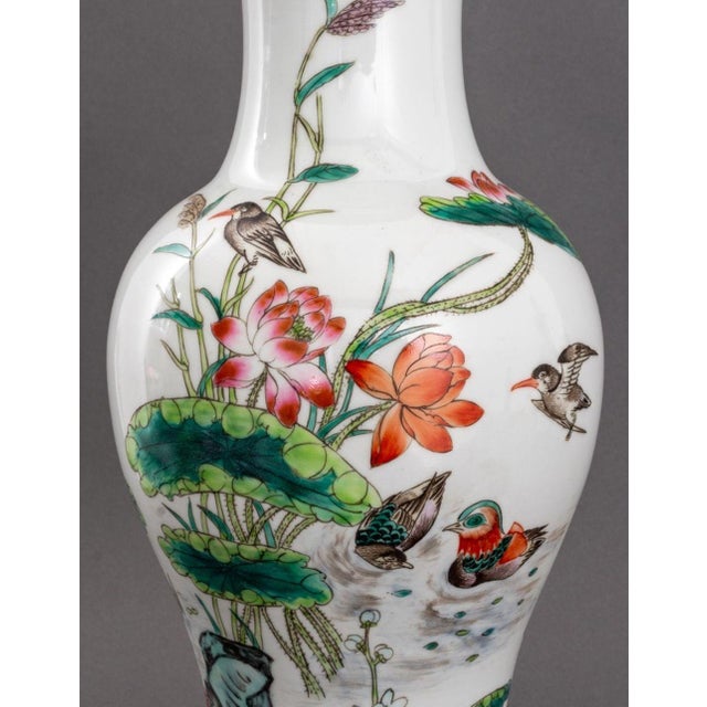 Chinese Chinese Famille Rose Porcelain Vase Lamps, Pair For Sale - Image 3 of 5
