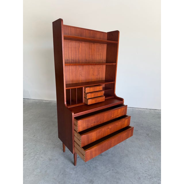 Mid-Century Modern Mid Century Danish Teak Secretary Desk Bookcase For Sale - Image 3 of 11