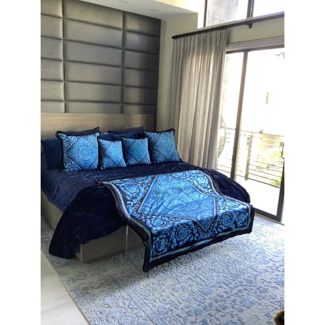 Vintage Atelier Versace Custom Made Black Blue Velvet Throw For Sale - Image 11 of 11